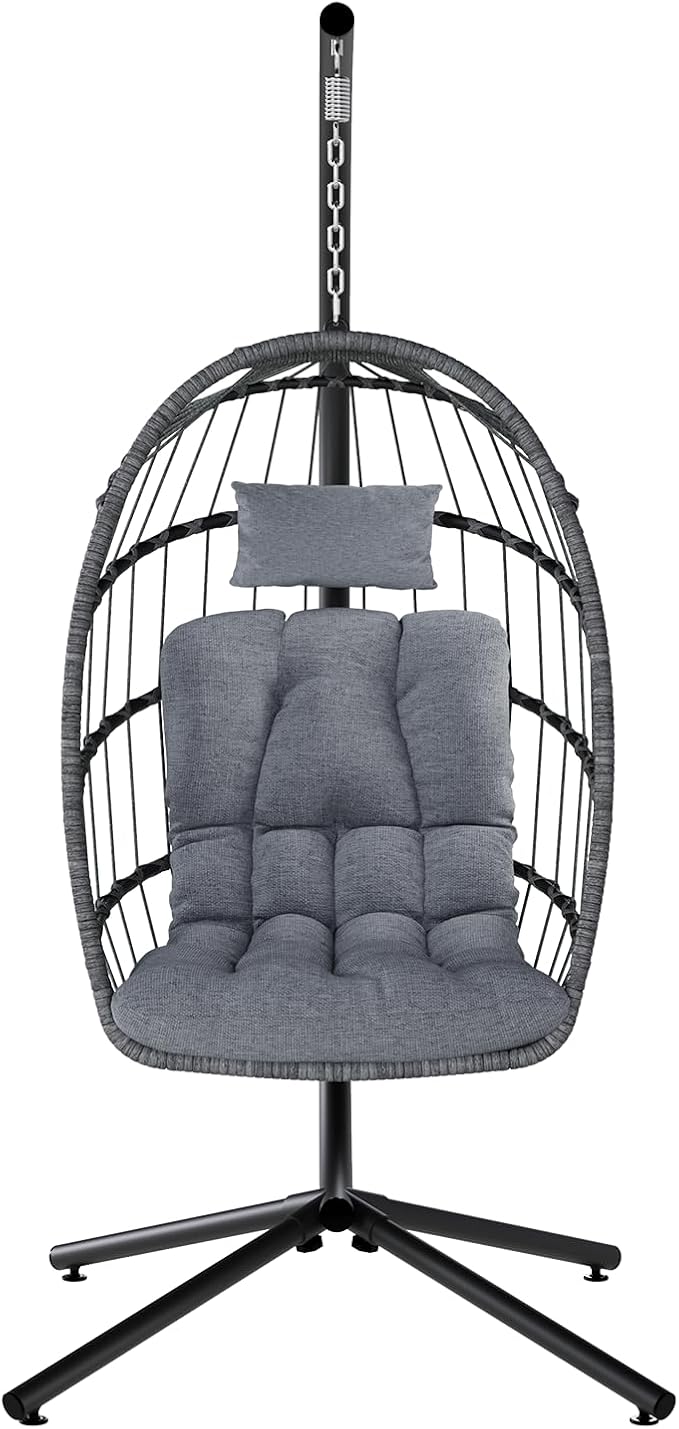 SWITTE Egg Chair Outdoor with Stand, Indoor Wicker Hanging Egg Swing Chair with - Image 8