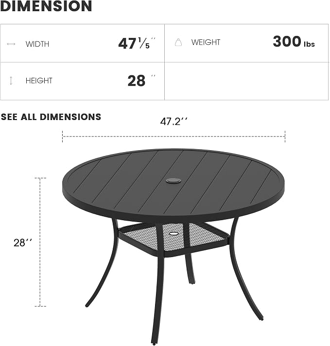 Patio Dining Table for 4-6, Round Metal Outdoor Table - Image 3