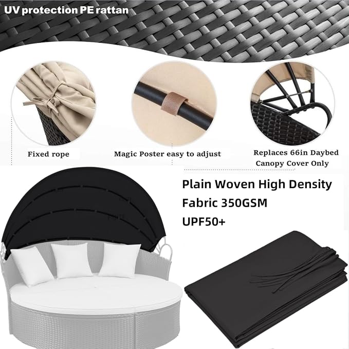 Outdoor Furniture 66in Round Daybed Retractable Canopy Replacement Cover - Image 4