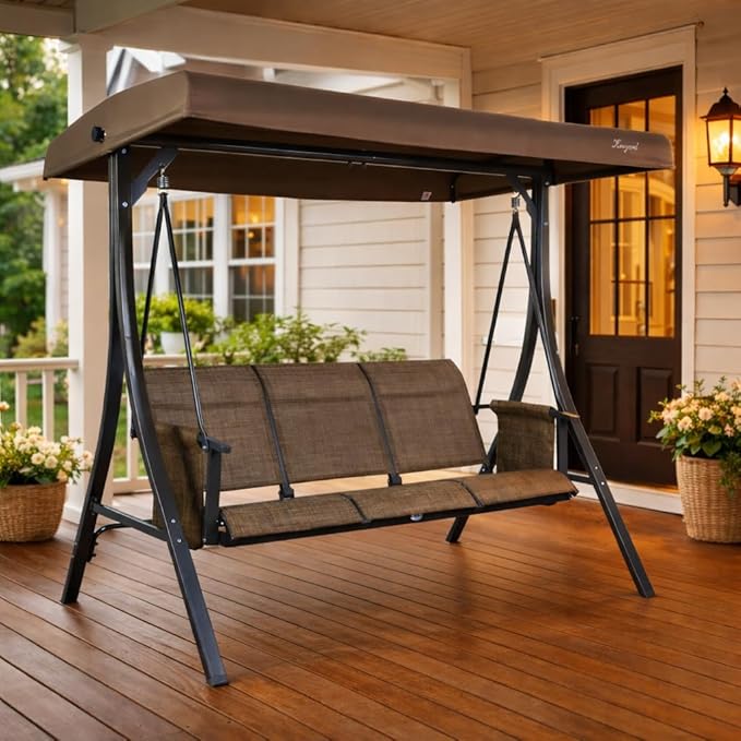 Kozyard Brenda 3-Seat Outdoor Porch Swing Glider, Patio Swing by Kozyard