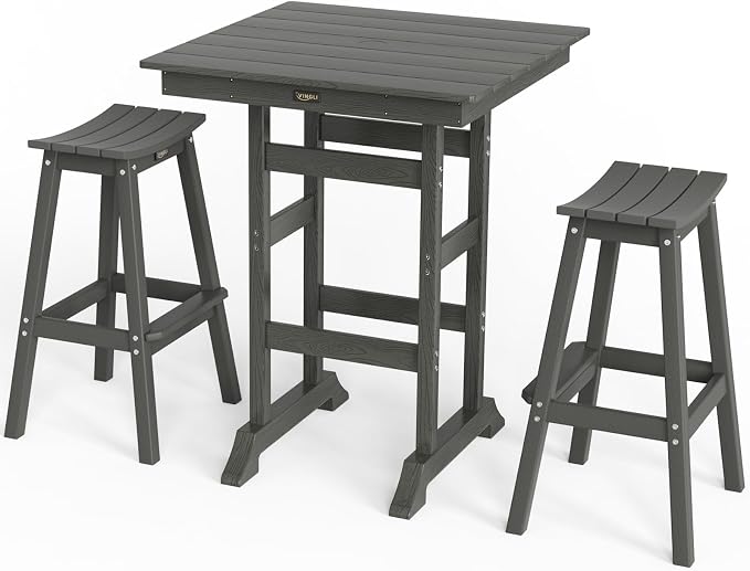 VINGLI 3-Piece Outdoor Patio Bar Table and Chairs Set, HDPE Bar Set All Weather by VINGLI