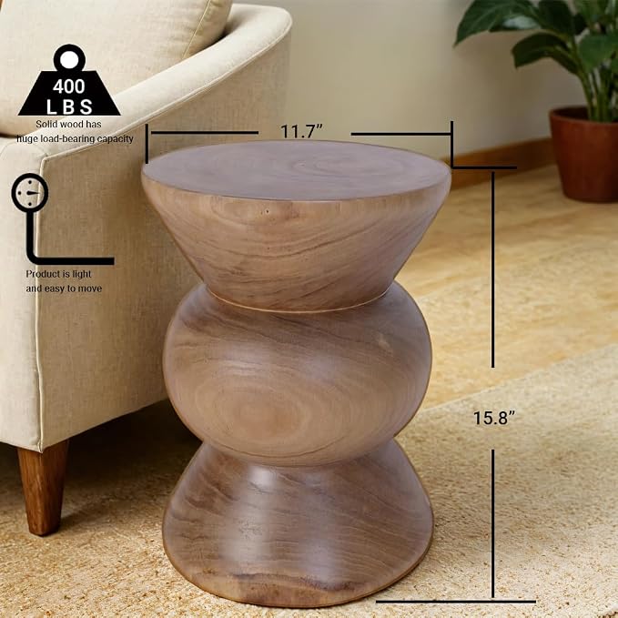 Athaliah Wooden Side Table, Hand Carved Rustic Wood Tree Stump End Table - Image 2