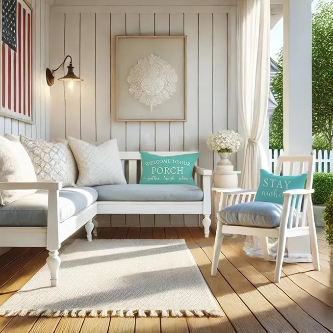 PANDICORN Welcome to Our Porch Stay Awhile Turquoise Farmhouse Outdoor Beach - Image 6