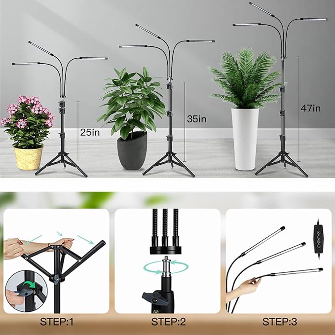 GHodec Grow Light with Stand, 60 LED 5500K Full Spectrum Floor Plant Light - Image 3