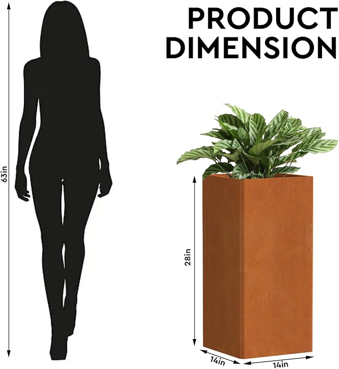 28 Inch Co rten Steel Planter-Modern Square Metal Outdoor Planters - Image 3