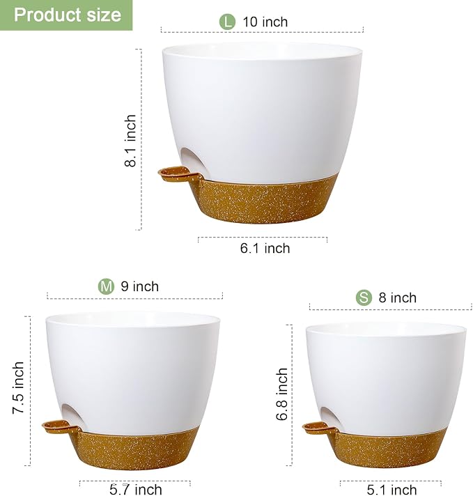 10/9/8 inch Medium Self Watering Pots, Plant Pots - Image 2
