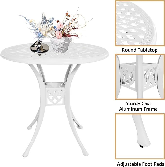 30.31" Outdoor Patio Dining Table, Cast Aluminum Bistro Table, Patio Furniture - Image 5