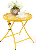 TeoKJ Folding Outdoor Side Tables, Anti Rust Small Patio Table Round Metal by TeoKJ