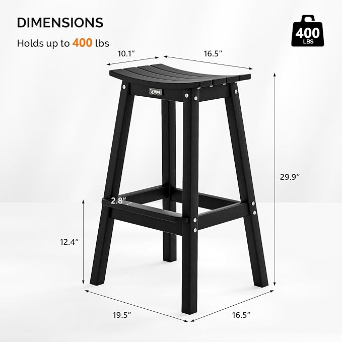 VINGLI 29 Inch Outdoor Bar Stools Set of 4, HDPE Weather Resistant Barstools - Image 3