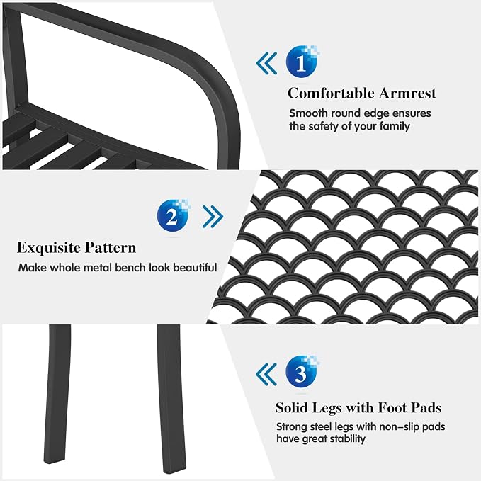 On Shine Outdoor Garden Bench Cast Iron Steel Outdoor Bench Clearance - Image 4