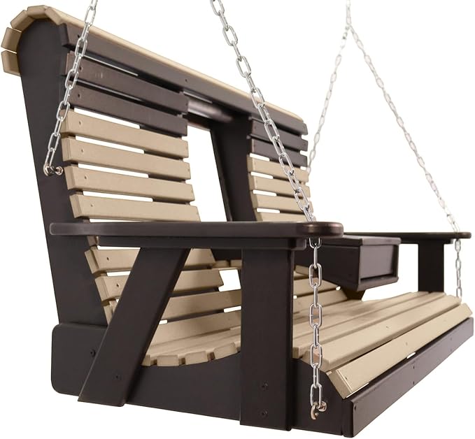 5FT Weatherwood Flip-Cup ROLLBACK Porch Swing Bench, Amish-Made Poly Lumber - Image 4