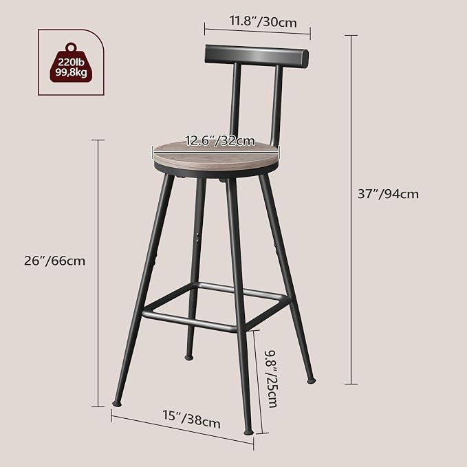 Bar Stools, Metal Frame, Adjustable Feet, Easy Assembly, - Image 3