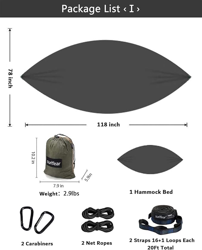 Sunyear Hammock Camping with Rain Fly Tarp and Net, Portable Camping Hammock - Image 5