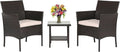 FDW Patio Bistro Conversation Set Wicker Furniture 2 Rattan Chairs Cushions and by FDW