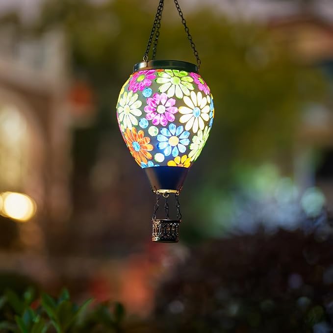 Starsoul Mosaic Flowers Hot Air Balloon Solar Lantern Glass Outdoor Hanging Hot - Image 8