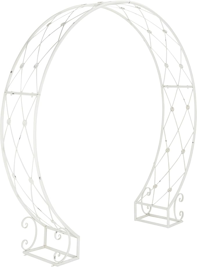 SAFAVIEH Outdoor Collection Mizell Antique White Lattice Wrought Iron Moon - Image 2