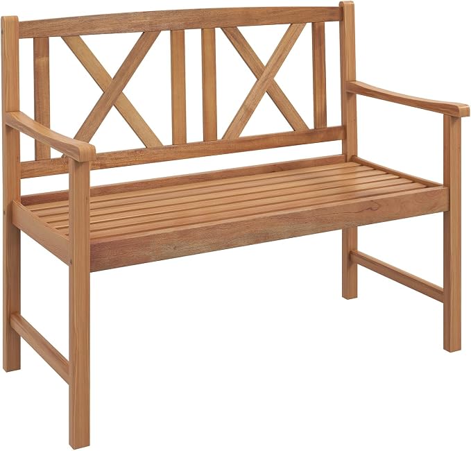 Tangkula Patio Acacia Wood Bench, 2-Person Outdoor Loveseat Chair, Cozy Armrest by TANGKULA