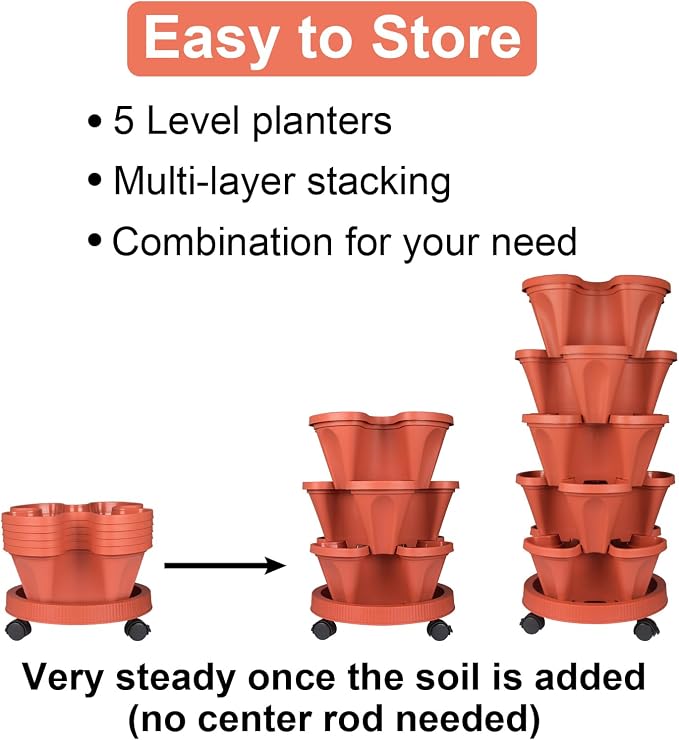 DUNCHATY Stackable Planters 5 Tier Vertical Garden Planting Tower Planters - Image 6