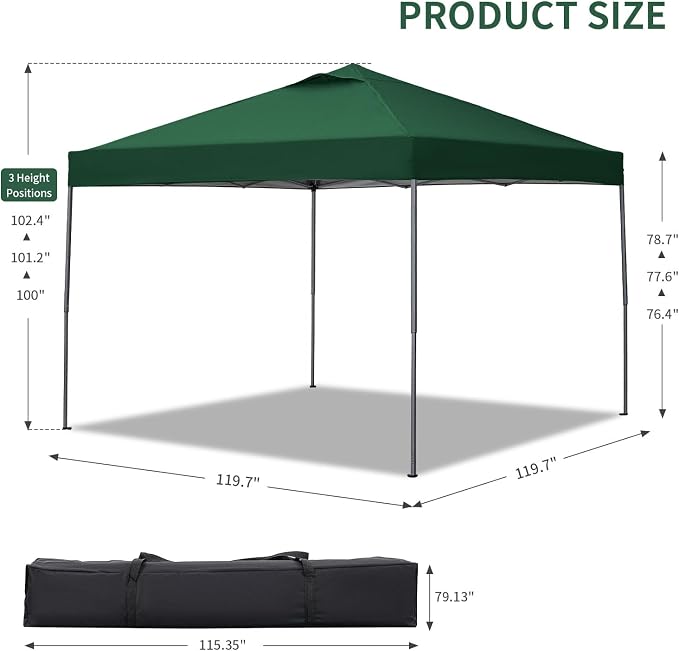 GDY 10x10 Pop Up Canopy Tent, Easy Set up Outdoor Silver Coated Beach Gazebos - Image 3