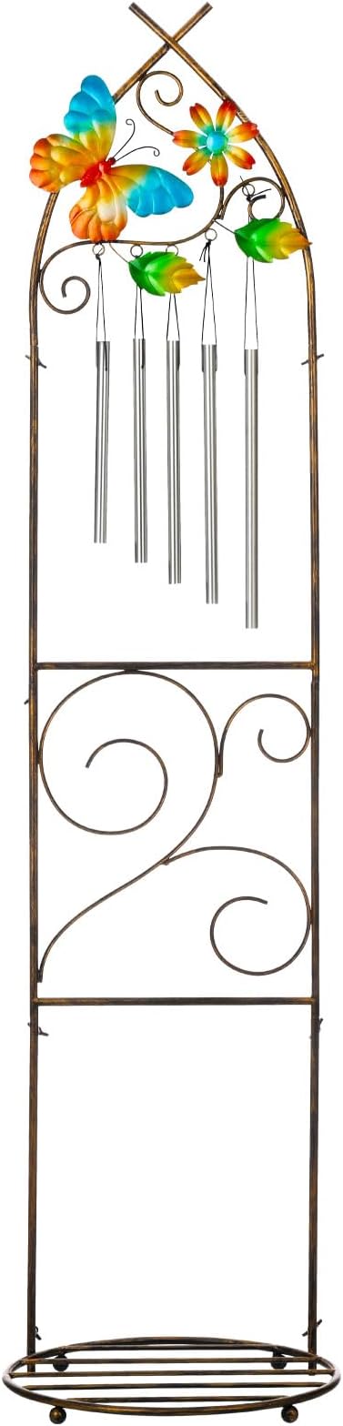 Plant Stands with Garden Trellis, 48” Metal Standing Wind Chimes Plant Pot - Image 2