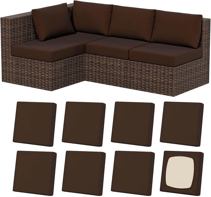 8Pcs Stretch Patio Cushion Covers, Outdoor Couch & Sofa Replacement Slipcovers by VORSHAPE