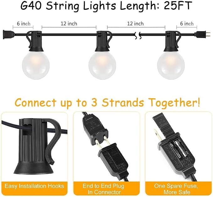 Abeja 25FT Outdoor String Lights, G40 Globe Patio String Lights - Image 3