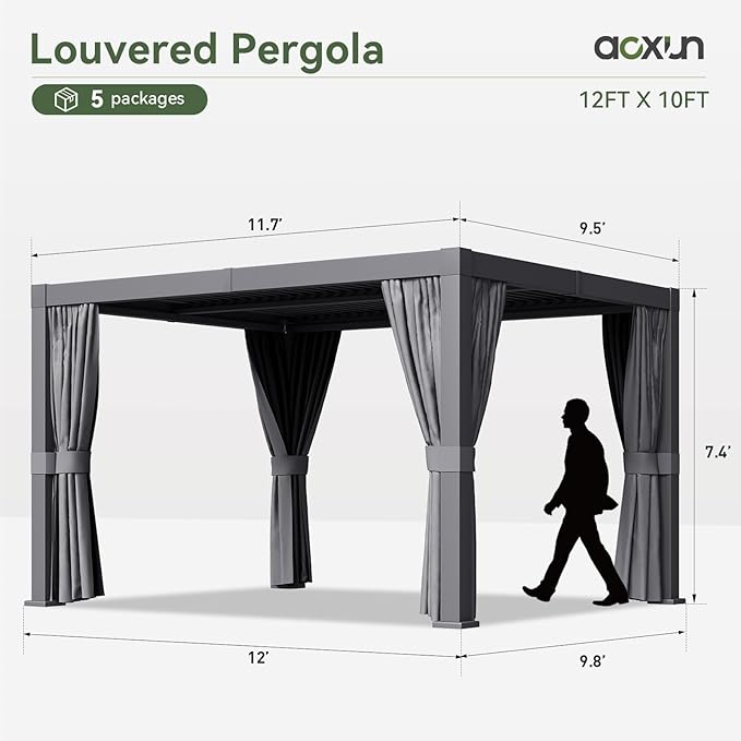 Aoxun Louvered Pergola 10' x 12' Outdoor Aluminum Pergola - Image 2