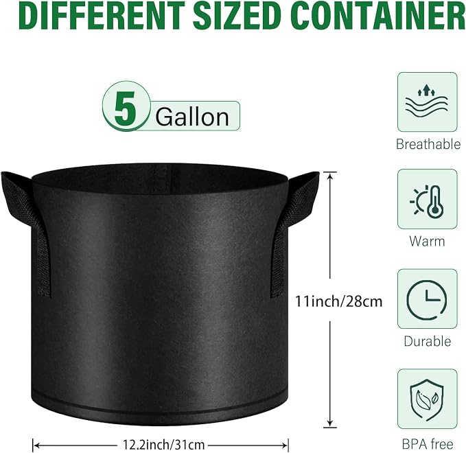 12 Pack Grow Bags 5 Gallon, 300G Heavy Duty Thickened Non-Woven Plant Bag Plant - Image 2