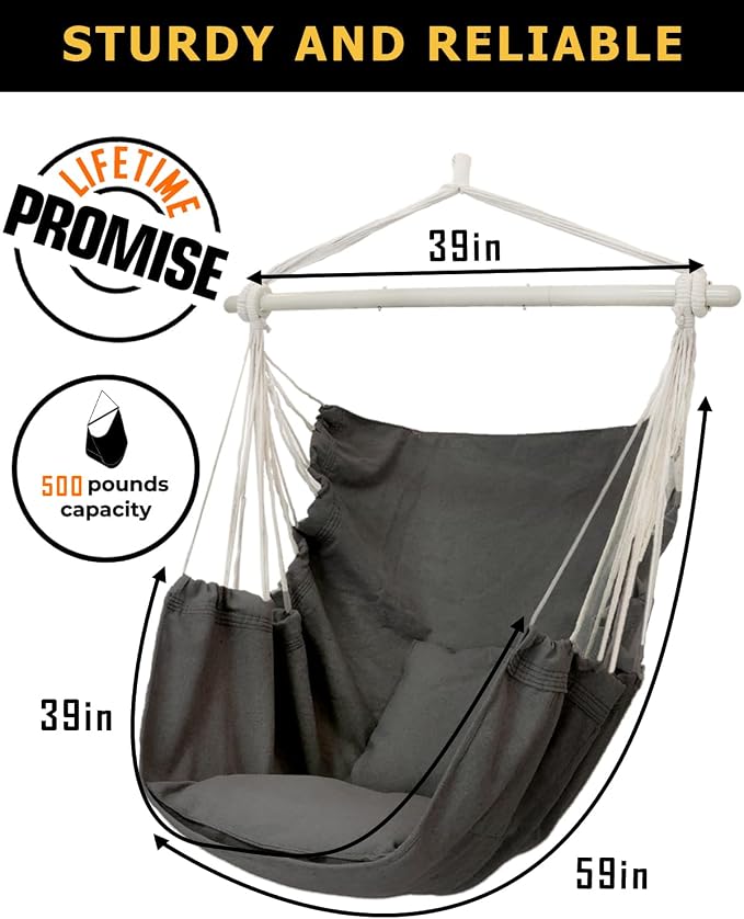 ADVOKAIR Hammock Chair Hanging Chair Swing Large Indoor - Image 5