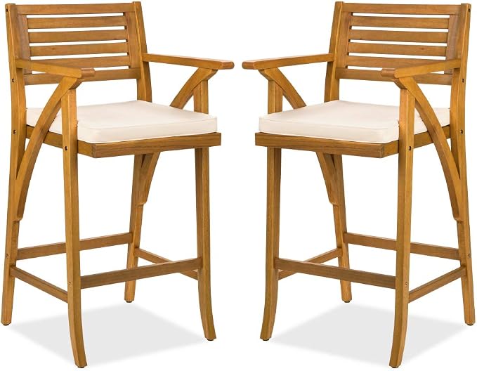 Best Choice Products Set of 2 Outdoor Acacia Wood Bar Stools Bar Chairs by BestChoiceProducts