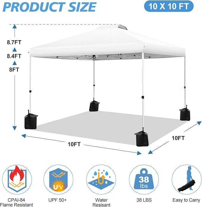WEIZE Pop up Canopy Tent 10x10ft, 1-Button Push Setup, Instant Portable Shelter - Image 3