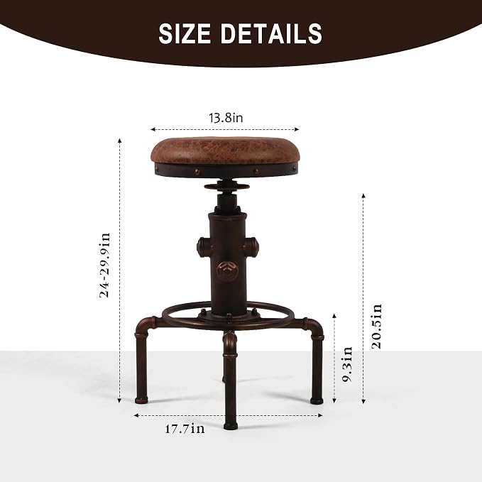 Topower Antique Vintage Industrial Barstool PU Leather Water Pipe Fire Hydrant - Image 3