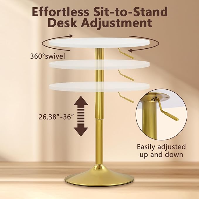 CLATINA Round Bar Pub Tables Set of 6, 360° Swivel High Top Cocktail Table - Image 4