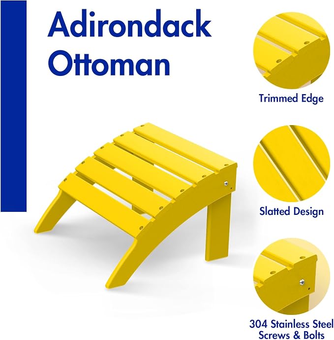 BRIOPAWS Adirondack Ottoman | Folding | HDPE Plastic | Yellow Outdoor Foot Rest - Image 4
