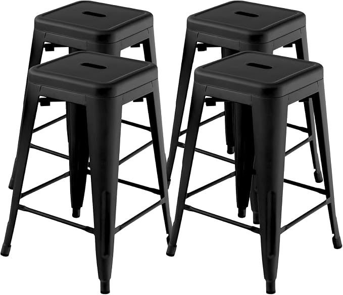 COSTWAY Bar Stools Set of 4, 24” Stackable Metal Stools by COSTWAY
