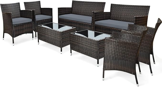 COSTWAY 8PCS Rattan Patio Furniture Set, Outdoor Wicker Rattan Chairs by COSTWAY