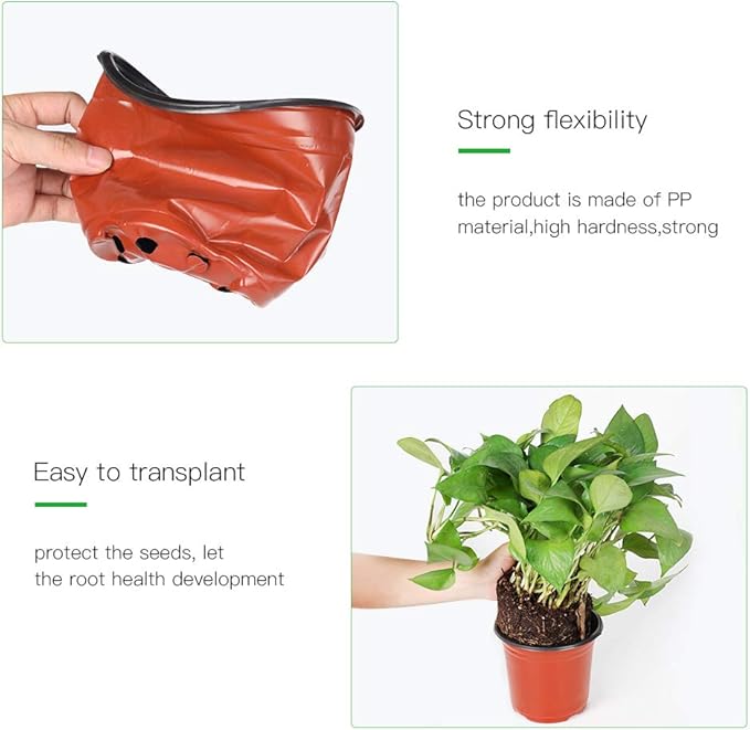 JERIA 200 Pack 6 Inch Plastic Nursery Pots Comewith Drainage Holes, Seedling - Image 5