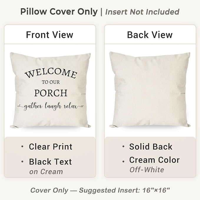 PANDICORN Welcome to Our Porch Stay Awhile Pillow Covers 16x16 Set of 2 - Image 4