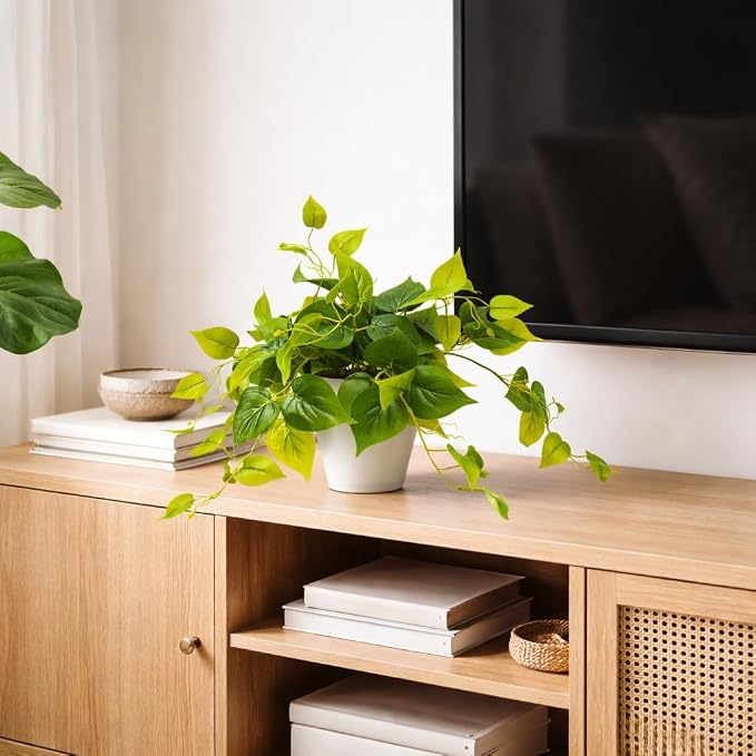 alyptus Fake Pothos Hanging Plants – Set of 2 Faux Ivy Vines Realistic Silk - Image 5