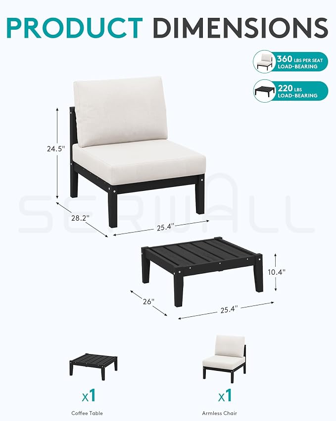 SERWALL HDPE Patio Furniture Set, 2 Pieces Outdoor Sectional Sofa Set, - Image 2