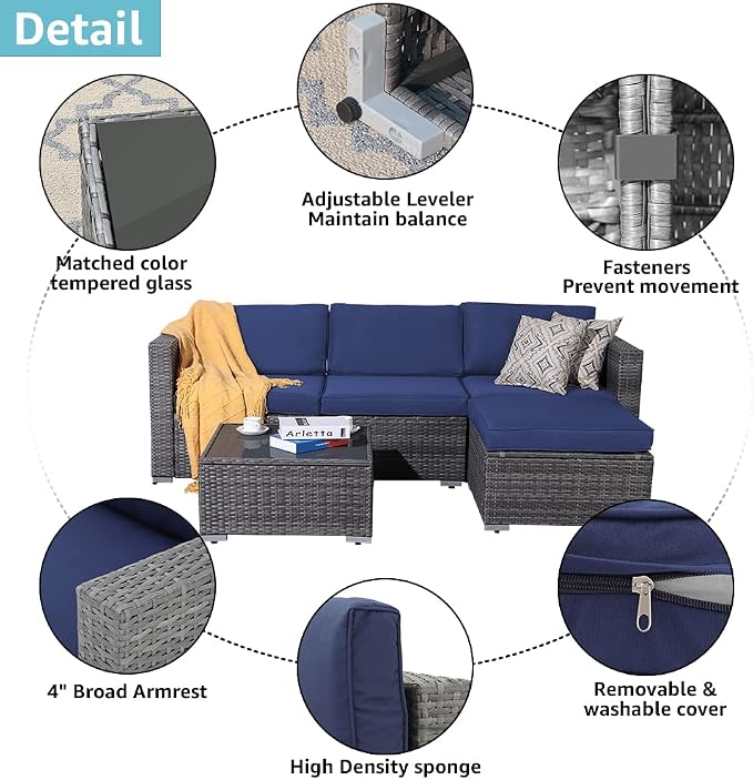 Patiorama 5 Piece Outdoor Patio Furniture Set, Outdoor Sectional Conversation - Image 3