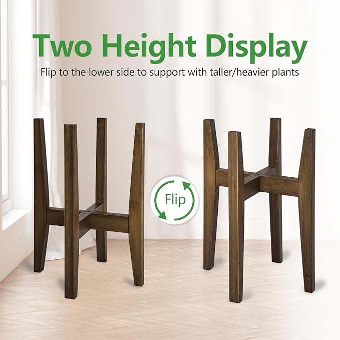 OERGKE 2 PACK Adjustable Plant Stand Indoor, Bamboo Mid Century Modern Plants - Image 4