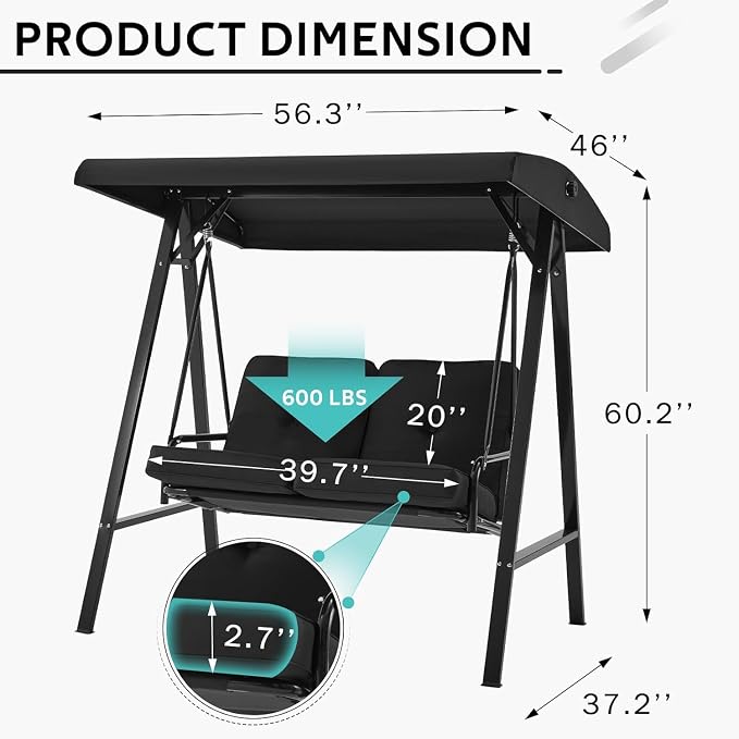 AECOJOY 2-Seat Outdoor Patio Swing Chair - Image 5