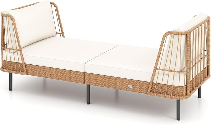 Tangkula Patio Rattan Daybed, Boho Outdoor Wicker Lounge Sofa by TANGKULA