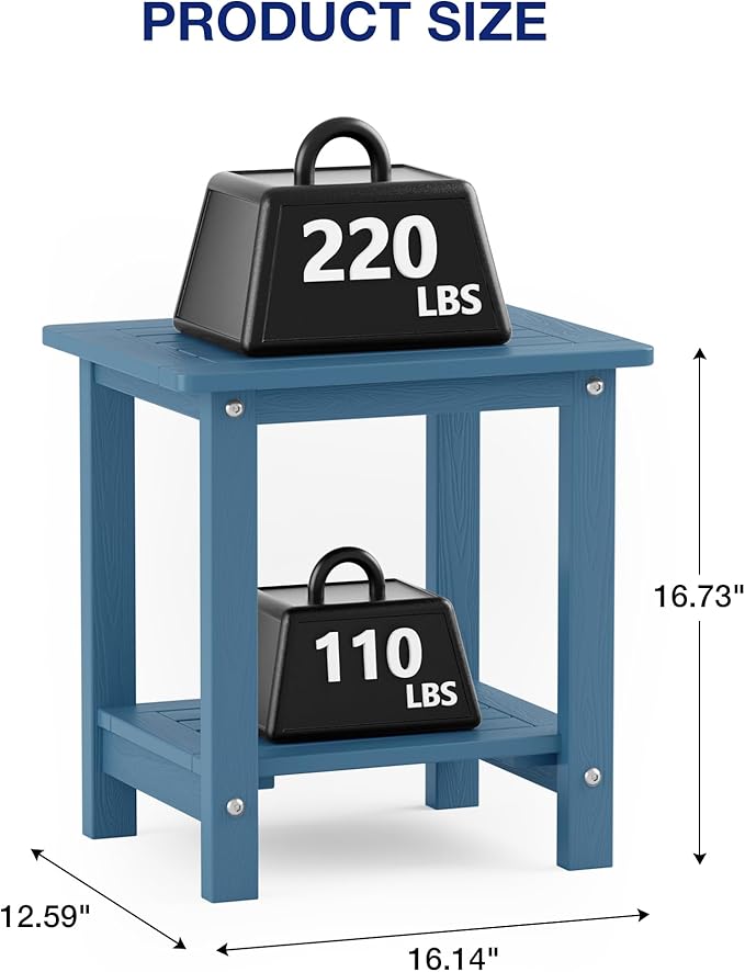 YEFU Outdoor Side Table for Patio: 16" HIPS Weather - Image 3