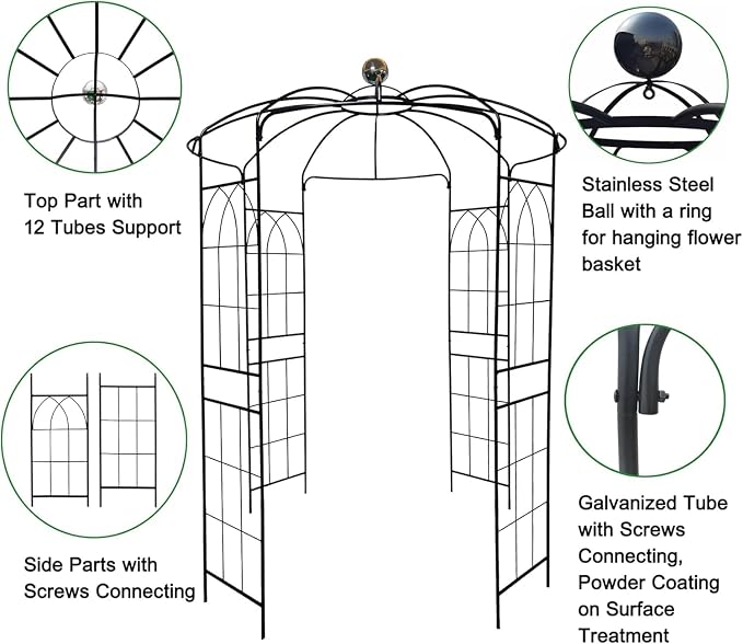 French Style Birdcage Shape Heavy Duty Gazebo, Pergola Pavilion Arch Arbor - Image 5