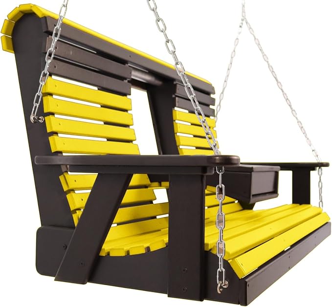 5FT Yellow Flip-Cup ROLLBACK Porch Swing Bench, Amish-Made Poly Lumber Wood - Image 4