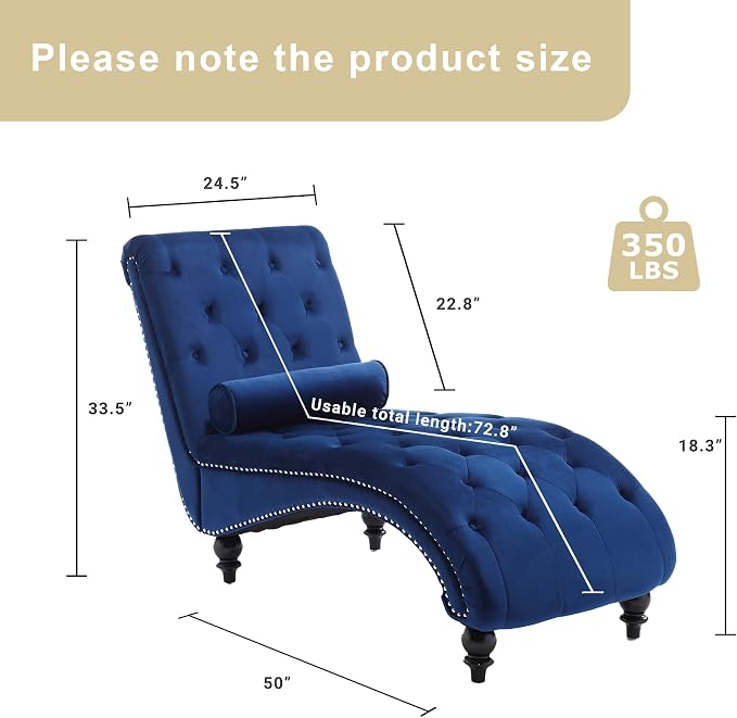 Chaise Lounge Indoor, Velvet Upholstered Lounge Chair Button-Tufted Armless - Image 2