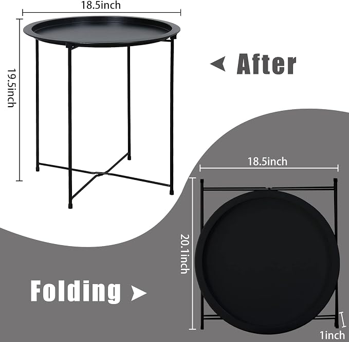 Garden 4 you End Table Metal Side Table Black Round Folding Tray Cyan Sofa - Image 3