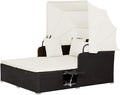 Moccha Outdoor Daybed with Retractable Canopy, Wicker Cabana with 2 Side Tables by LDAILY